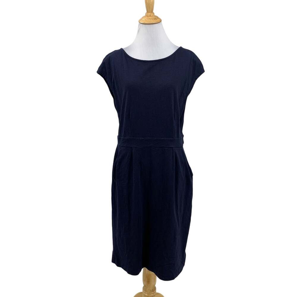 Boden Dress Womens 14 Navy Florrie Cotton Jersey Cap Sleeve Pockets Sheath